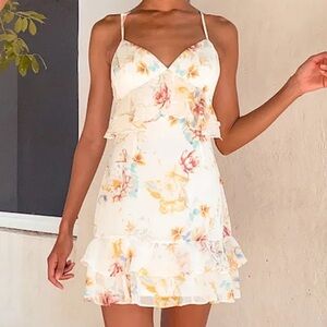 Lulu's Cream Floral Mini Dress